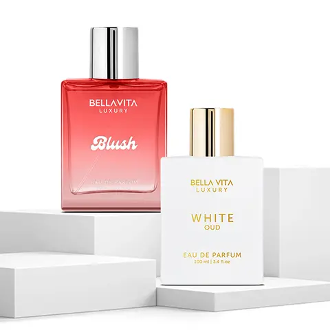 BellaVita Luxury Blush & White Oud Perfume Combo for Women | Eau De Parfum Gift Set | Long Lasting Woody, Musky & Oriental Fragrances | 2 x 100ml | Premium, Elegant & Luxurious Perfume Duo