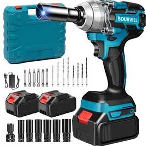 【SummerVibes】1/2 Cordless impact Electric Wrenches,3-In-1 High Torque Electric Wrenches With 2x 3000mah Li-Ion Battery,5 Impact Sockets,8 Drills,10 Screws And Tool Case,Impact Tools For Car Lug Nuts (not suitable for modified cars)