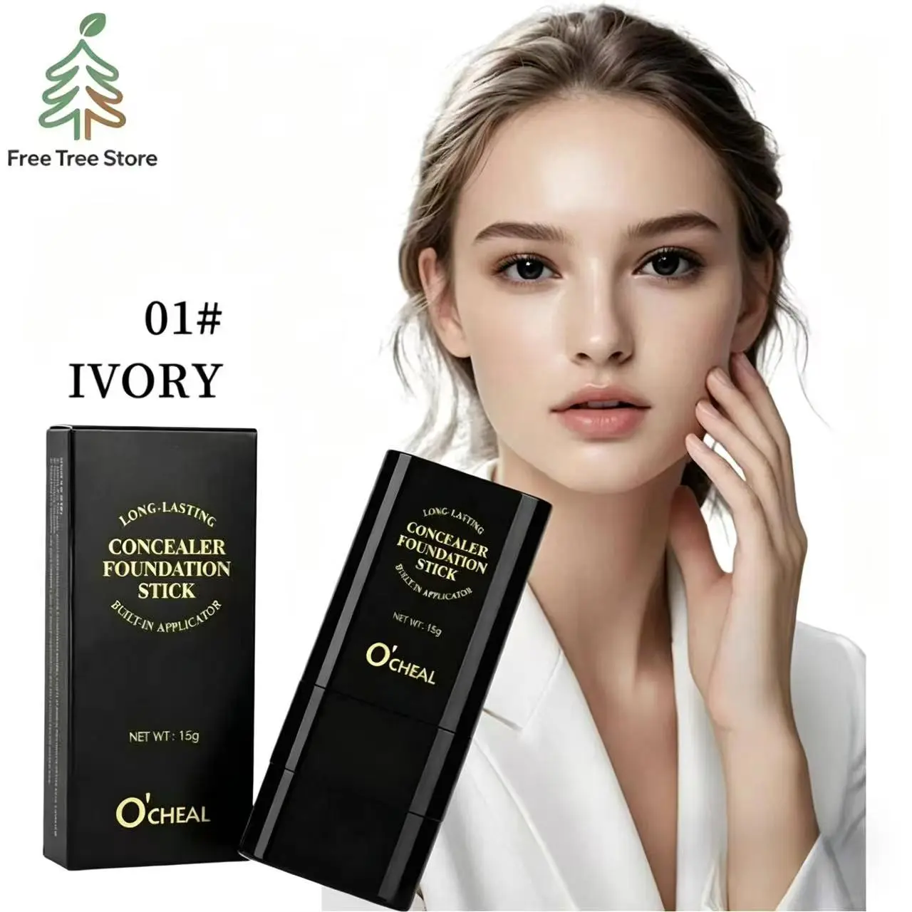 6-Color Dual-Ended Foundation & Concealer Stick – All-in-One with Brush, Creamy Full Coverage for Dark Circles & Blemishes