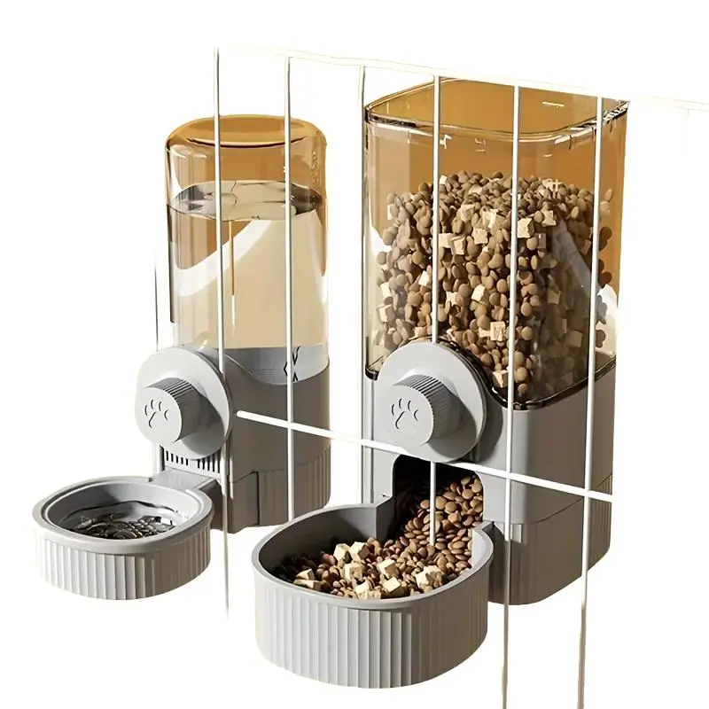 Automatic Gravity Pet Feeder and Water Dispenser Set for Cages, Hanging Crate Food and Water Bowl for Cats, Dogs, Rabbits, No-Spill Detachable Cage-Mount Feeding Station (1 or 2 Pack)