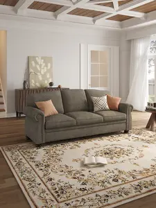 【SPOTLIGHT DAY】ONBRILL 90 Inch Nailhead Trim Couch for Living Room, 23 Inch Deep Seat Rolled Arm Sofa, Comfy Upholstered 3 Seater Chenille Couch w/Wooden Leg, Large Traditional Sofa for Farmhouse