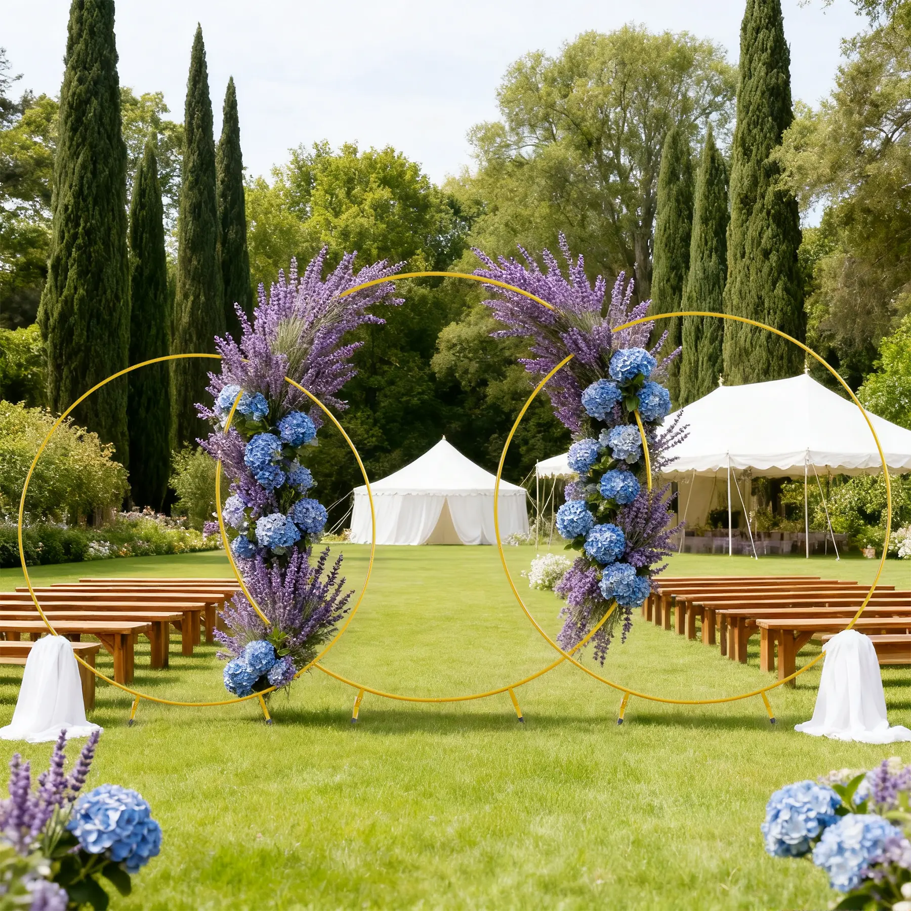 Minimalist Gold Round Backdrop Stand - 6/6.6/7.2FT Decorative Easy-Install Circle Balloon Arch Frame for Wedding, Graduation, New Year's Eve Decorations, Home & Festive Supplies