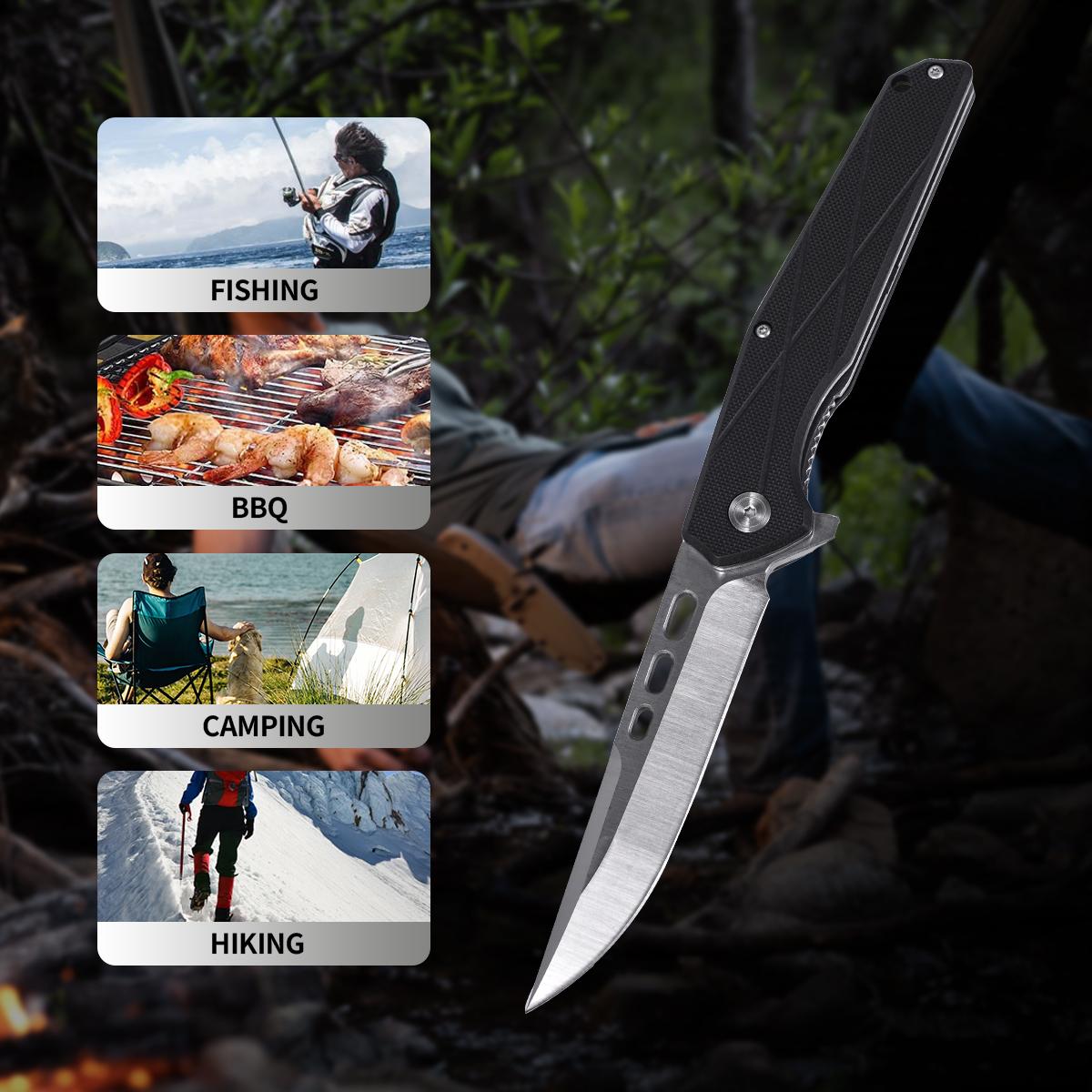 Slim EDC Folding Pocket Knife with G10 Handle, Outdoor Survival Tool for Camping Hiking
