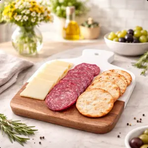 Slice of Goodness Small Square Cheese Board 10" x 7" Real Acacia Wood & Marble Charcuterie Board Party Plate Tray with Handle for Elegant Serving Wooden