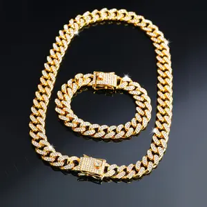 Men's Cuban Chain Necklace and Bracelet 2PCS Set, Hip hop Street Style Zinc Alloy Jewelry for Boyfriend, Dad