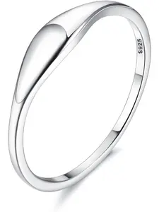 Women's 925 Sterling Silver Ring, Plated Dome Oval Design, Tarnish Resistant & Stackable, Sizes 5-10, Casual Style