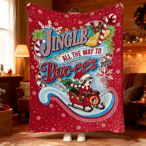 1pc Cozy Christmas Buc-ee's Blanket - Perfect for Bedroom, Sofa Lounging, Camping Adventures - Red Blanket with Festive Holiday Print, Hygge Winter Design - A Must-Have for Relaxation and Comfort - Ideal Seasonal Décor for Joyful Gatherings and Chilly Nig