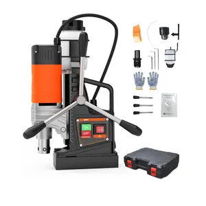 High-Power Magnetic Drill Press - 1.57" Max Boring Diameter, Industrial Electric Metal Drilling Machine, 810 RPM, Includes 10 Annular Cutters & 3 Twist Drill Bits