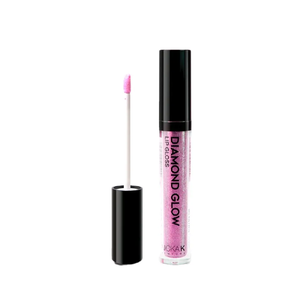 Nk Diamond Glow Lip Gloss - Pink Lipstick with Black Cap, 2-Inc Tube, Ideal for Makeup Application