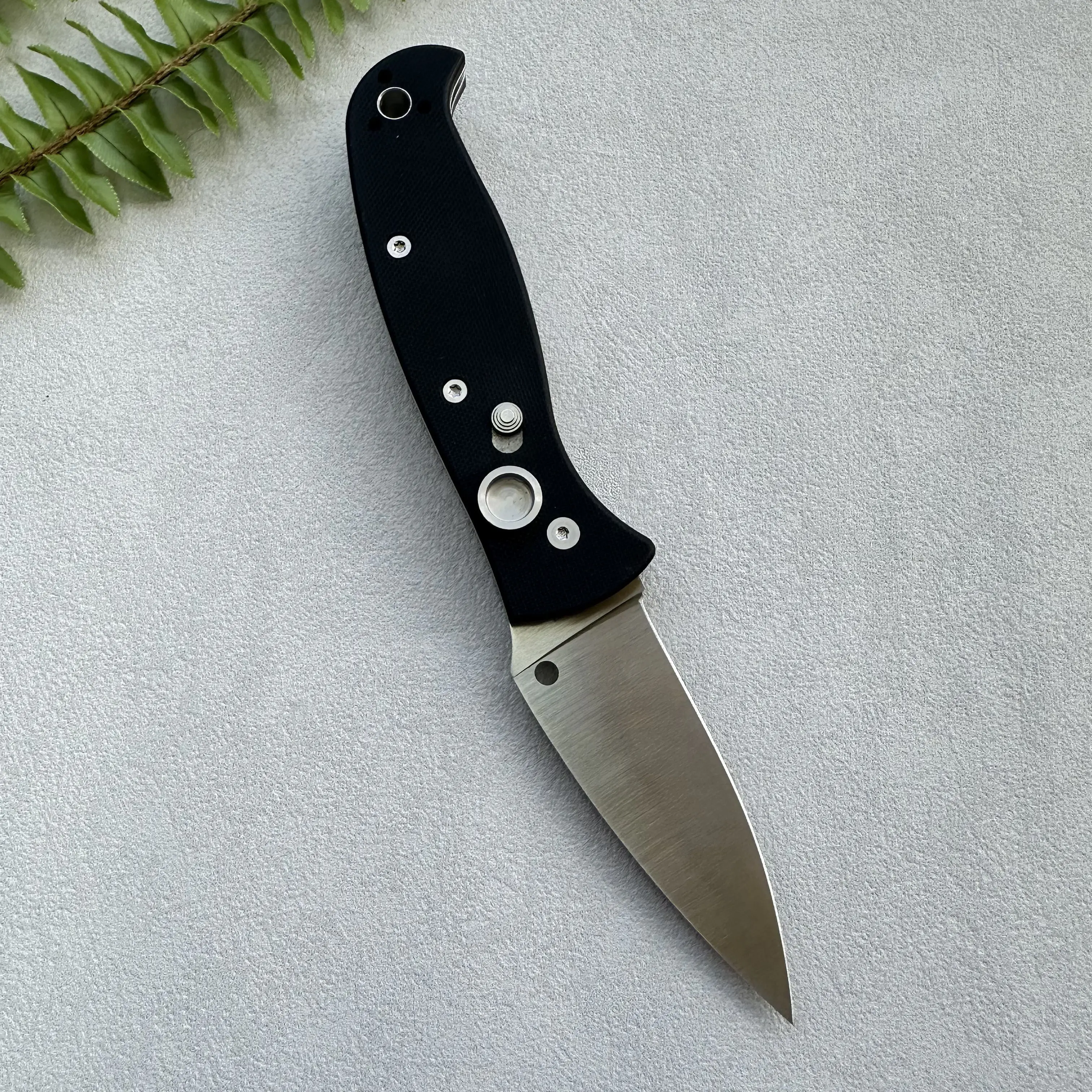 EDC Folding Knife with D2 Steel Drop Point Tip Blade, Black G10 Handle, Compact Fold for Portable Kitchen, Kitchen Camping Daily Cutting