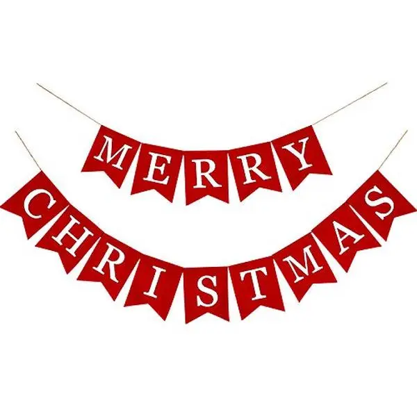 Merry Christmas Canvas Banners, Red Christmas Bunting Garland, Hanging Xmas Decorations for Fireplace Wall (13ft in Total)