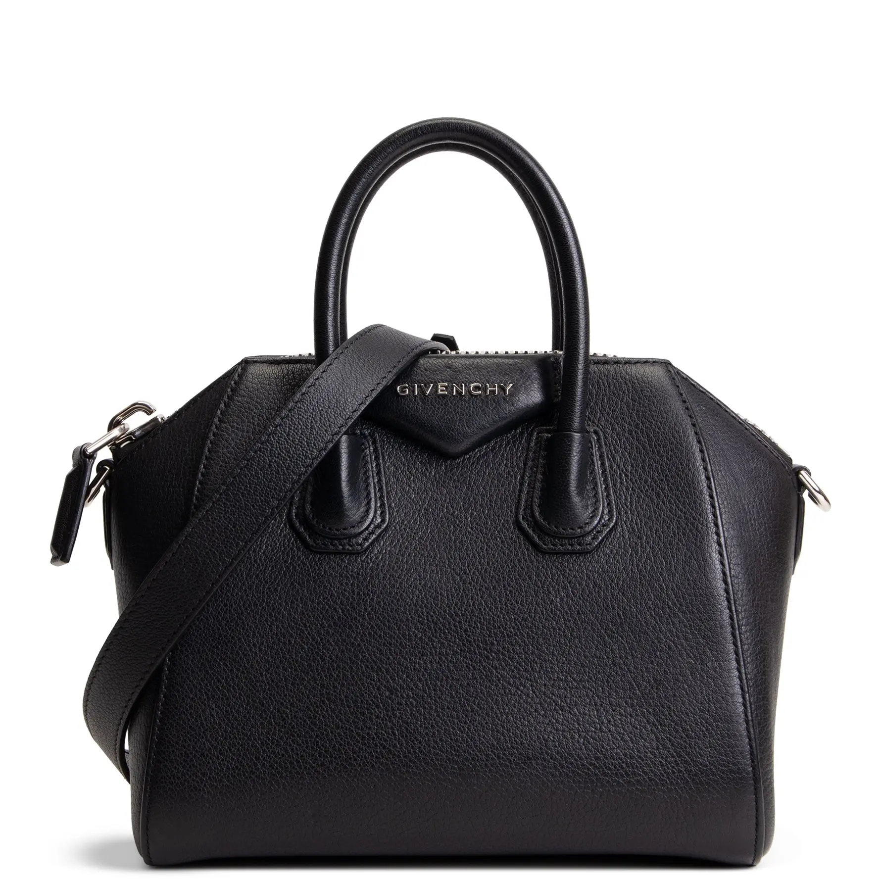 Pre-owned GIVENCHY Grained Calfskin Leather Shoulder Bags Mini Antigona Shoulder Bag Black