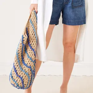 MerSea - Carly Crochet Boho Bag - Natural-Blue Hue Stripe