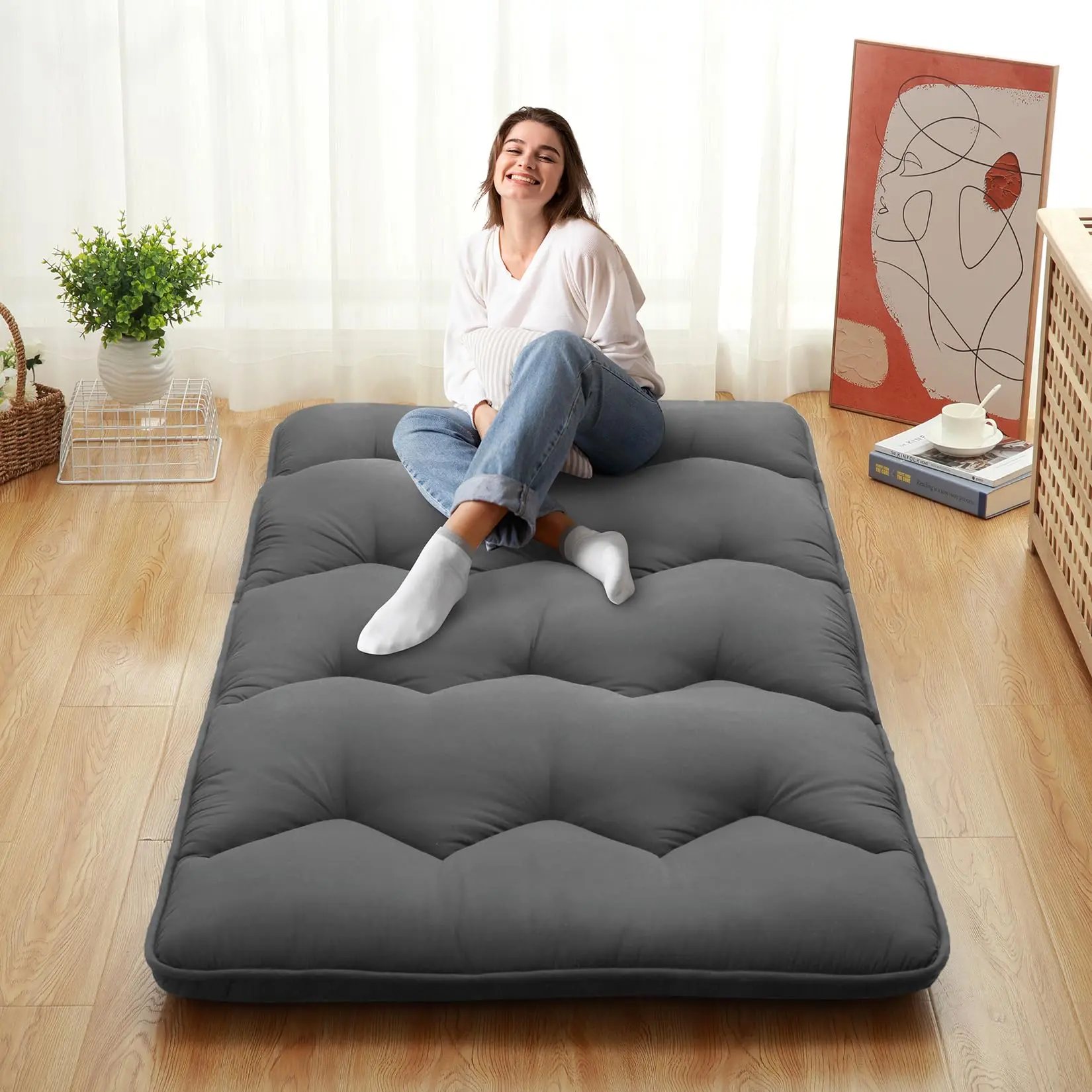 【GARVEE】- Japanese futon mattress, single size, foldable, Japanese style, rollable, tatami mat, mattress, mattress, dark gray color