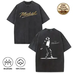 Washed T-shirt, 100% cotton, double-sided printed design Michael king of Pop Fan Art T-Shirt Michael Jackson T-Shirt