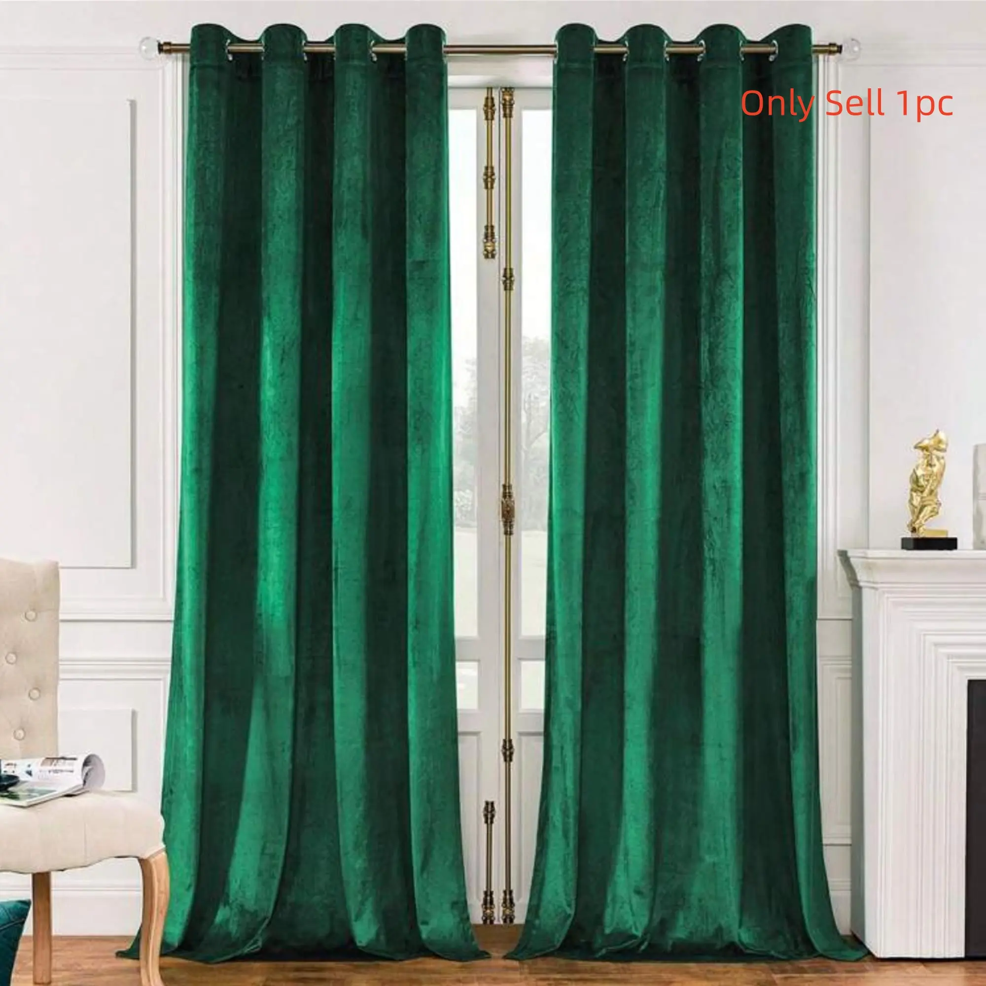 1pc Thick Velvet Blackout Heavy Window Curtain, Ready Made Drape for Privacy & Light Control, Home Decor Essential for Living Room & Bedroom, Blackout Bedroom Curtains
