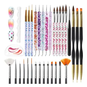 32PCS Nail Art Brush Set – Double Ended Dotting Tools & Detail Liner Brushes for Nail Design