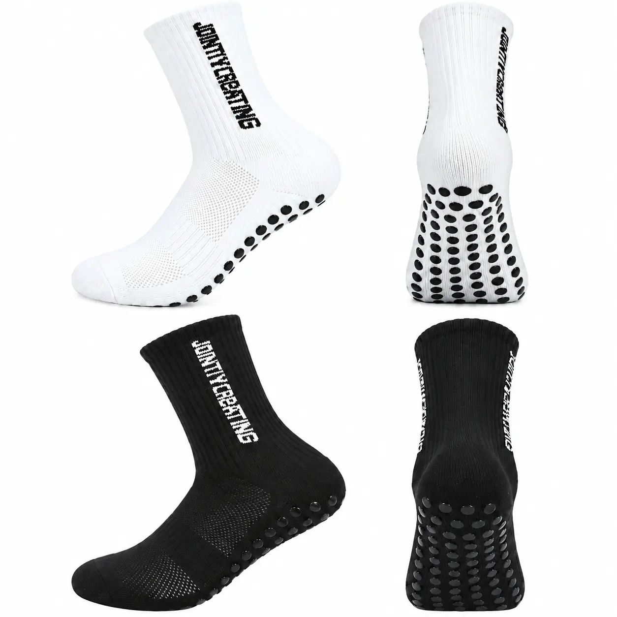 JointlyCreating 2/3/6 Pairs Mid-Calf Non-Slip Grip Socks, Breathable Athletic Socks with Silicone Grip & Stretch Ribbed Design for Soccer, Basketball & Training
