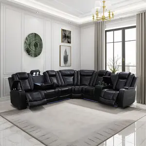 Black Breathable Leather 3-Seat Smart Sofa Set, Modern Living Room Furniture with Multi-Function, Perfect for Home & Apartment Decor