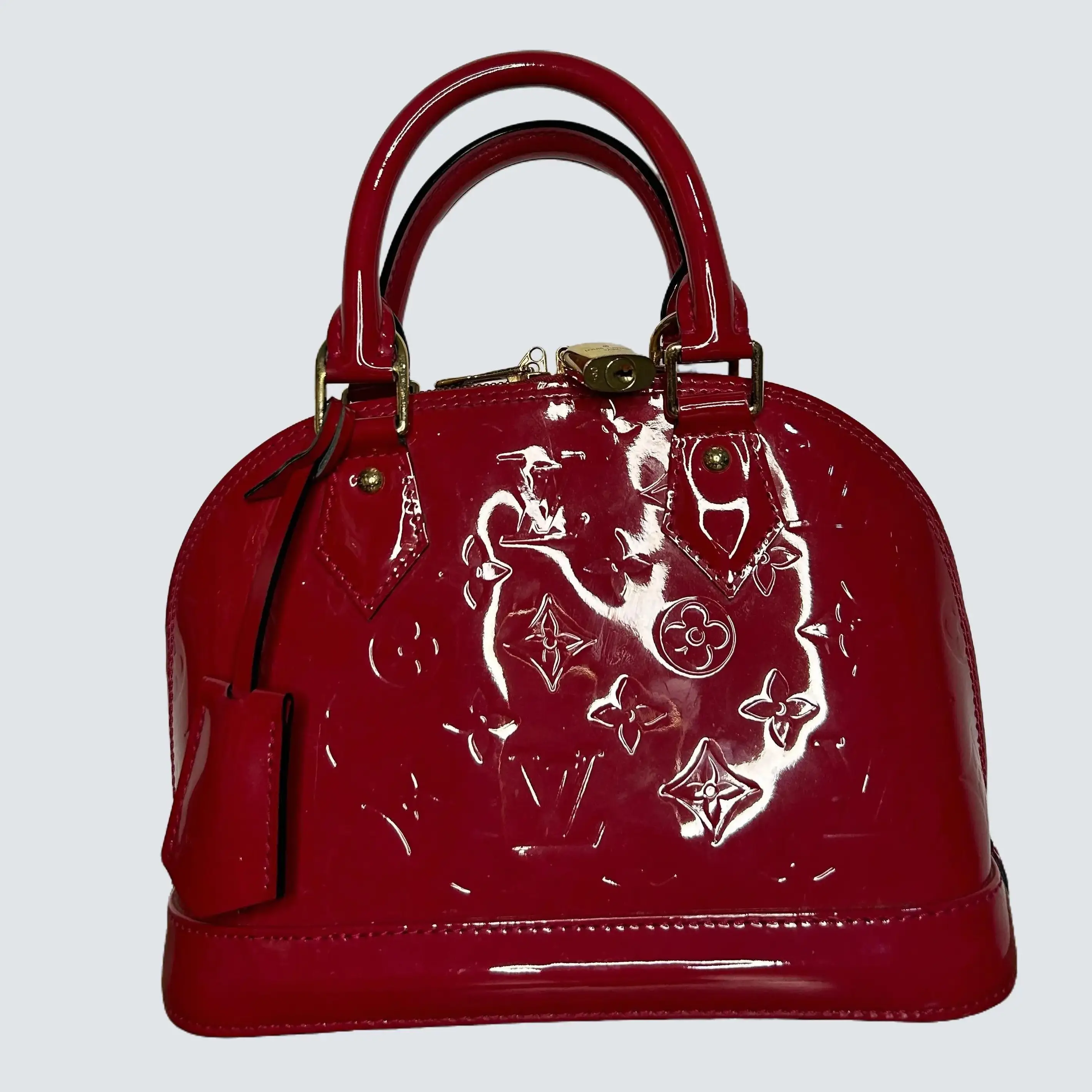 Pre-owned Louis Vuitton Vernis Leather Top Handle Vernis Alma BB w/ Original Strap & Lock and Key