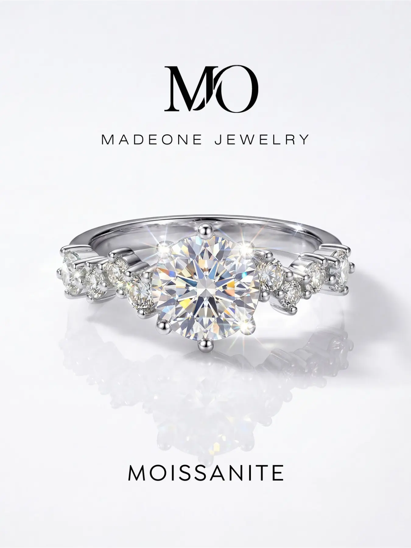 1 Pc Fashionable Six Prong Stone Row Rings with 1.0ct Synthetic Moissanite for Women Engagement Promise Rings Eternal Promise Copper Fine Jewelry