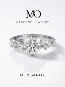 1 Pc Fashionable Six Prong Stone Row Rings with 1.0ct Synthetic Moissanite for Women Eternal Promise Copper Fine Jewelry