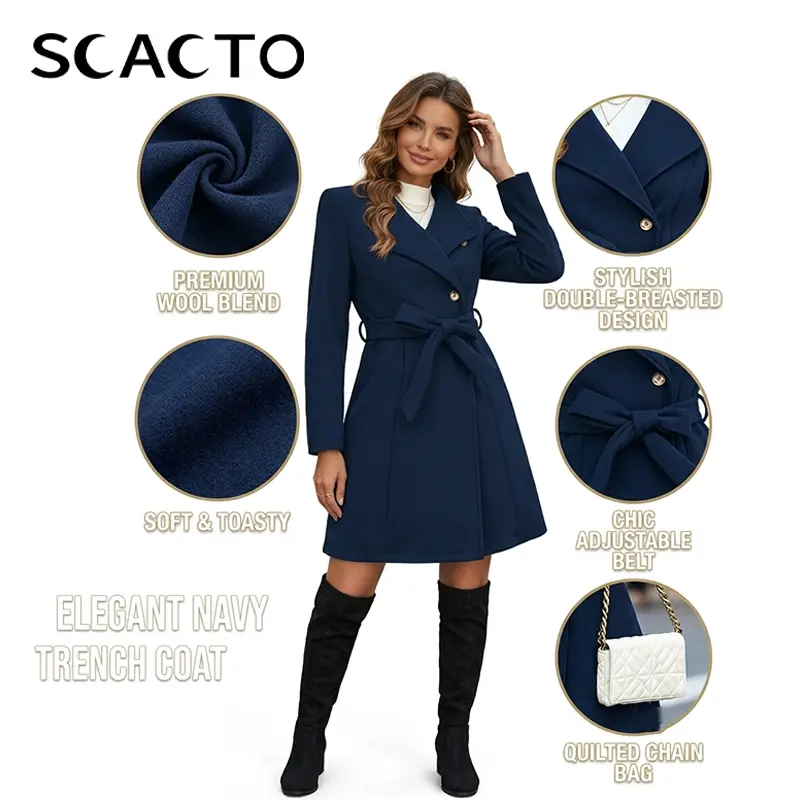 Scacto Summer Clearance Women's Basic V-Neck Mid-Length Commuting Coat with Long Sleeves, Belt, and 1-Button Closure, Jackets, Casual Commute, Tops, Belted Waist Trench Style, Outerwear, Casual Longline Outerwear, Plain, Trench Coat, Elevated Style, Work