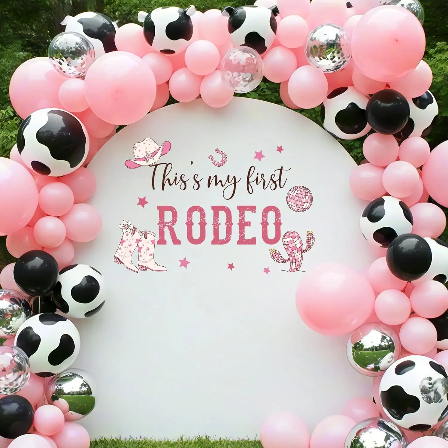 My First Rodeo Decorations for Girls Western Cowgirl 1st Birthday Sign & Balloon Arch Banner