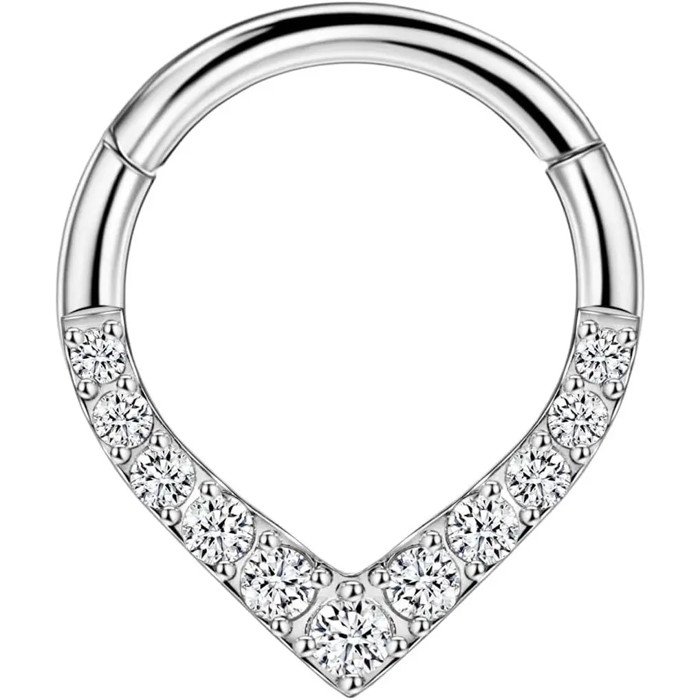 Light Weight G23 Titanium Septum Jewelry 16g Teardrop Septum Rings for Women 16g 8mm Teardrop Septum Piercing Rings for Women Teardrop Septum Jewelry with Clear Cubic Zirconia Daith Piercing Jewellery