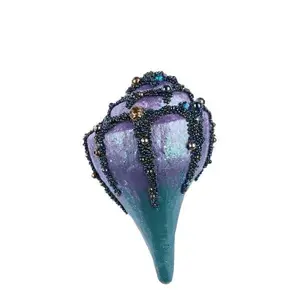 6.25" Glitter Bead Shell Ornament – Green Purple