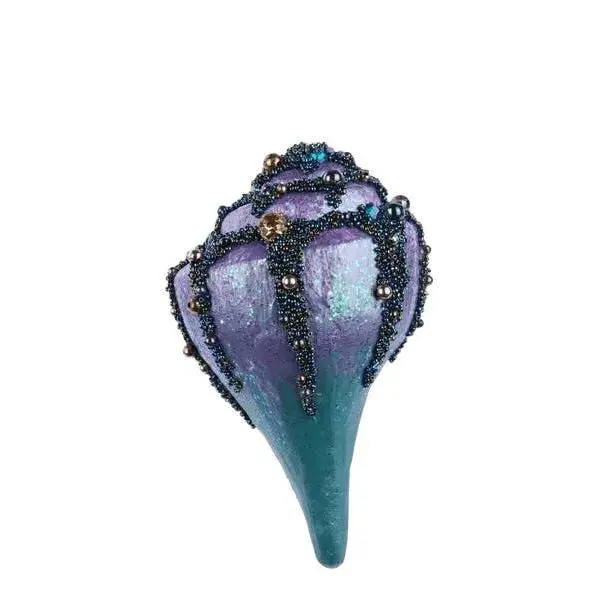 6.25" Glitter Bead Shell Ornament – Green Purple