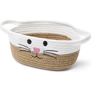 Small Woven Baskets for Organizing with Handle Cute Cotton Basket for Nursery Gift Dog Cat Toy Storage Basket for Toy Organizer-Brown