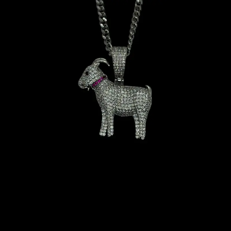 14K White Gold Plated Iced Out Goat Pendant
