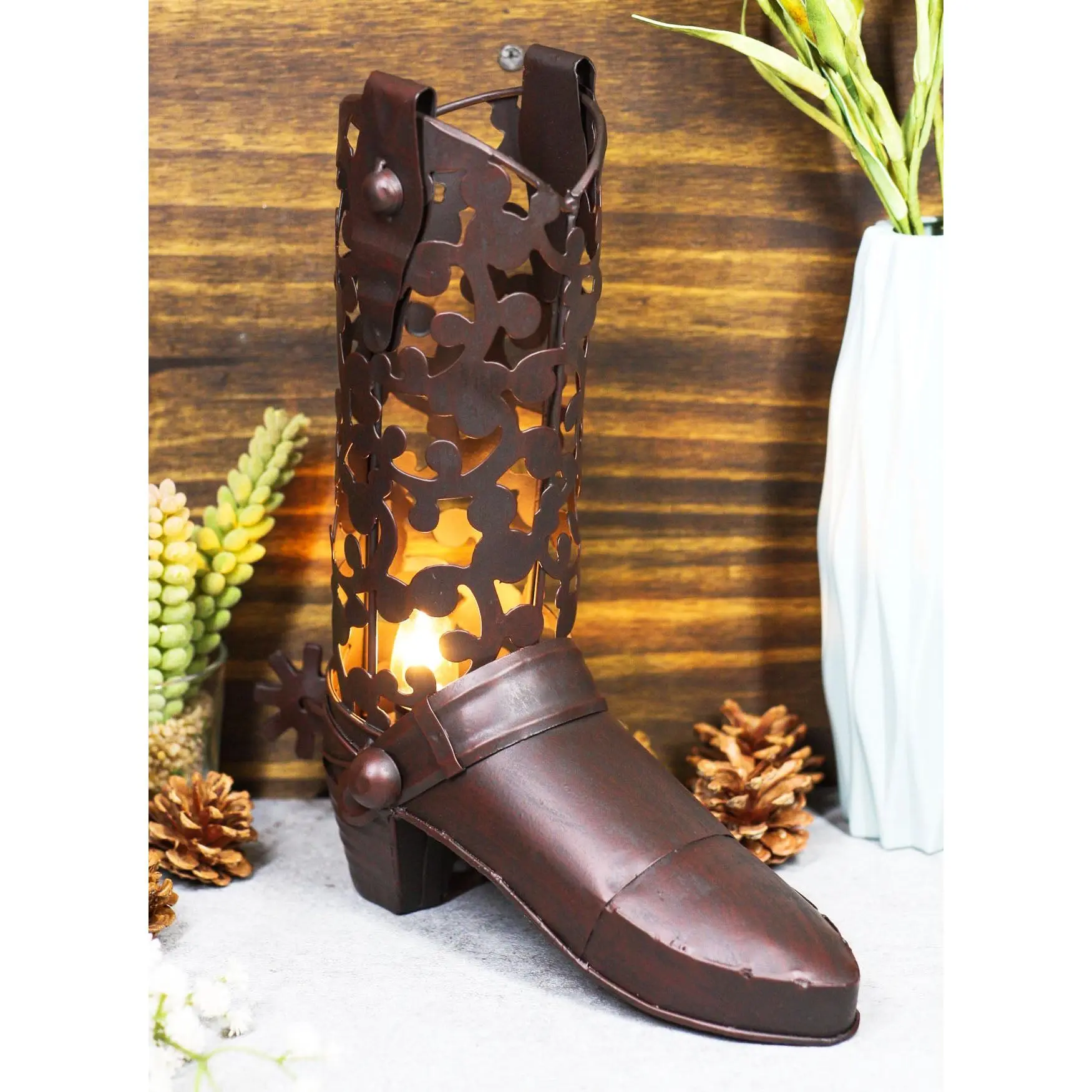 Rustic Country Western Metal Filigree Cowboy Boot Night Light Or Shadow Caster