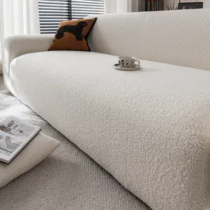 Teddy Fleece Sofa Cover, Couch Slipcover, Anti-Slip Deteriorate Resistant, Pet Friendly, Colorfast, High Elasticity, All-Season Use, Washable Sofa Slipcover, Elastic Sofa Slipcover