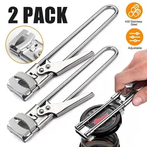 2 Pack Jar Opener for Weak Hands Arthritis - Adjustable Stainless Steel Gripper Tool for Seniors, Extended Multifunctional Bottle Can Opener Large Small Lids