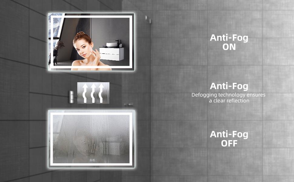 【GARVEE】LED Bathroom Mirror, 24x40Inch Front and Backlit, 3 Colors Dimmable, CRI>90 Double Lights, Enhanced Anti-Fog, Wall Mount Lighted Mirror, Horizontally/Vertically Mounted