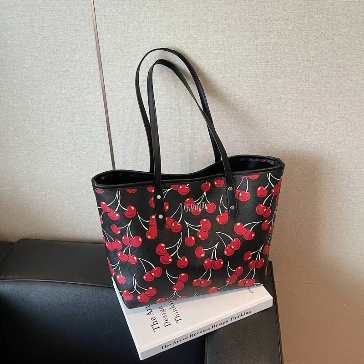 Women's Cute Cherry Print Large Capacity Everyday Tote Bag - Casual Commuter Shoulder Handbag, Minimalist Fashion Shopping Bag, Casual Commuter Bag