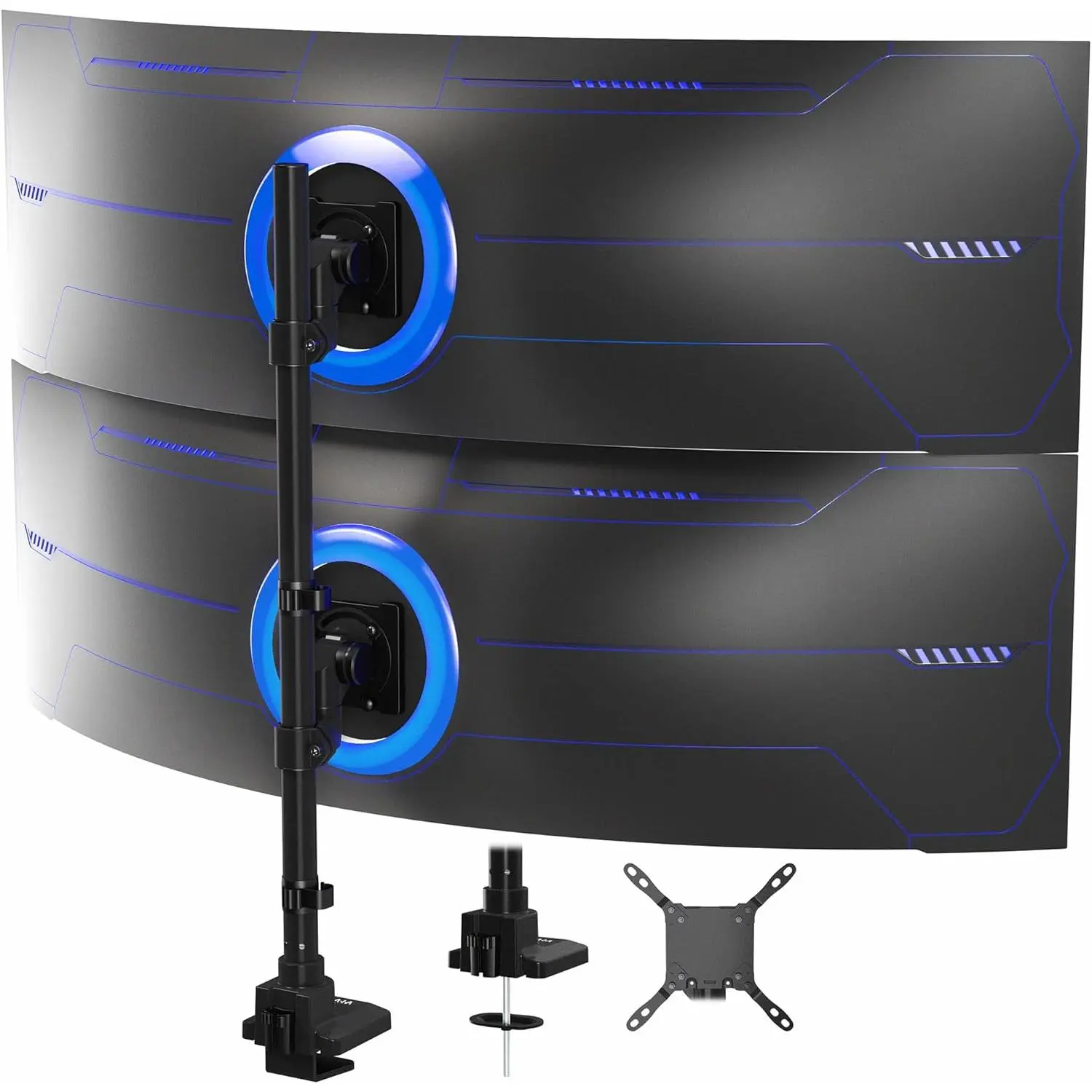 Dual Vertically Stacked Ultra-Wide  Desk Mount for up to 57 inch Screens, Heavy Duty Adjustable Stand for 2 Ultrawides, 59.4 lbs Capacity, Black, STAND-V257R