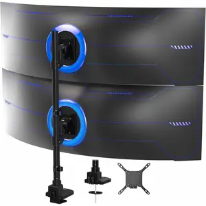 Dual Vertically Stacked Ultra-Wide  Desk Mount for up to 57 inch Screens, Heavy Duty Adjustable Stand for 2 Ultrawides, 59.4 lbs Capacity, Black, STAND-V257R