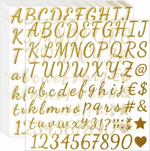790 Pieces 10 Sheets Self Adhesive Glitter Alphabet Letter Stickers for Classroom Decor, Grad Cap Decoration, DIY Crafts Art Making, Business, Address Number (Gold,1 Inch)