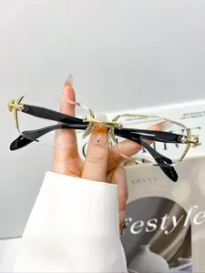 Fashion Y2K Frameless Square Glasses, High-Quality Temple Decorations, Simple Versatile Daily Casual Wear, Unisex Eyewear, Fashion Eyeglasses