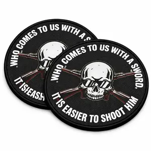 2pcs Who Comes to Us With A Sword - Skull & Rifles Tactical Patch 3.35" Circle Removable Morale Patches with Hook and Loop Backing fathersdaygiftideas