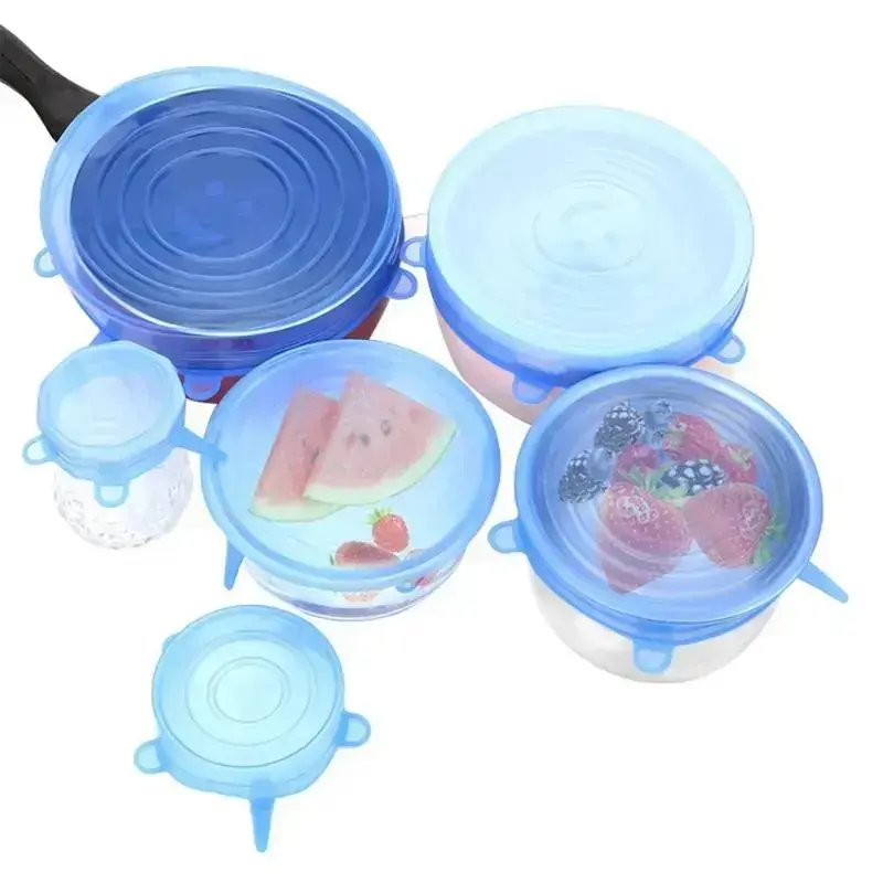 6PCS Reusable Silicone Stretch Lids, Universal Leakproof Food Covers for Bowls & Containers, Elastic Fresh Keeping Covers for Food Storage, Meal Prep, Refrigerator & Kitchen Use