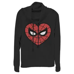 Junior's Marvel Valentine's Day Spider-Man Heart Mask Cowl Neck Sweatshirt