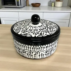 Black Talavera Tortilla Warmer | Handcrafted Ceramic Dish