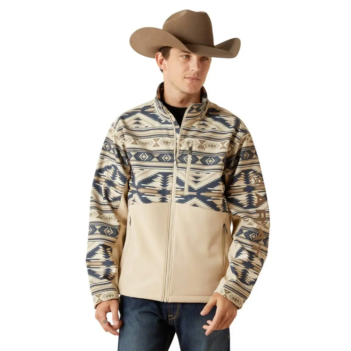 Ariat Men's Logo Softshell White Pepper Southwest Jacket