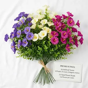 24 Pcs UV-Resistant Artificial Morning Glory & Nasturtium, Year-Round Decorative Plants, Perfect for Hanging Baskets & Doorways, Easter Gift Idea