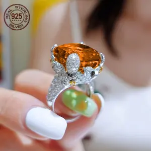 [Champagne Zirconia] Unique Champagne Zirconia 925 Sterling Silver Ladies Band - Bride Jewelry