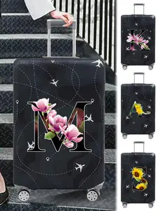 Floral & Letter Pattern Luggage Cover, Stretch Luggage Protector, Baggage Dust Case Cover, Travel Organizer for 18-32 Inch Suitcase